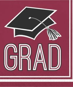 Creative Converting Graduation School Spirit Burgundy Red Napkins, 36 Ct Graduation Party Supplies