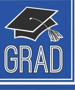 Creative Converting Graduation School Spirit Blue Napkins, 36 Ct Graduation Party Supplies