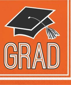 Creative Converting Graduation School Spirit Orange Napkins, 36 Ct Graduation Party Supplies