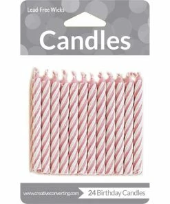 Creative Converting Pink Striped Candles, 24 Ct Birthday Party Candles