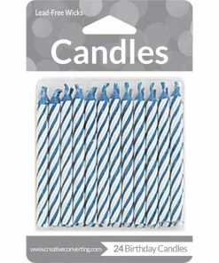 Creative Converting Blue Striped Candles, 24 Ct