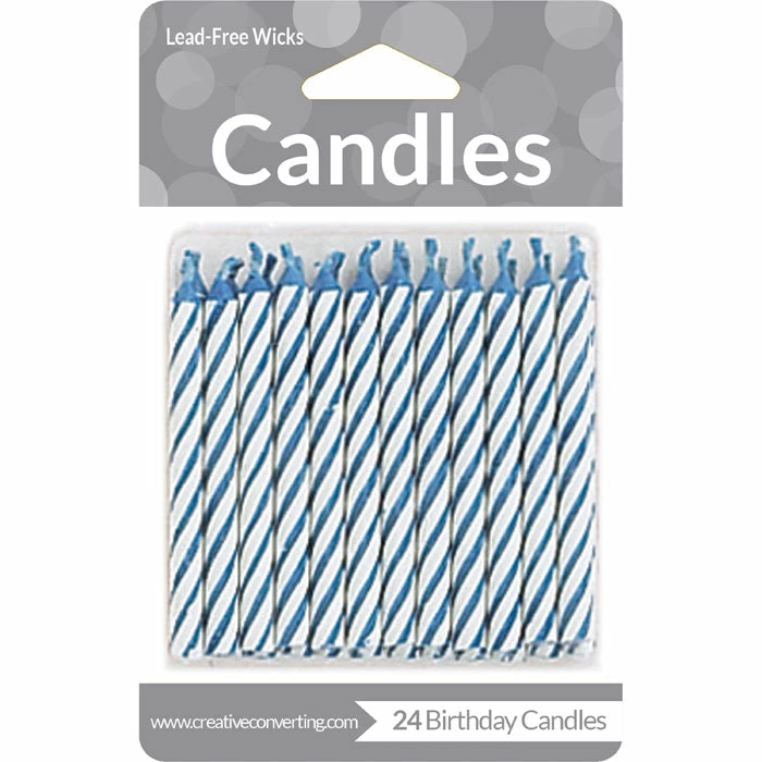 Creative Converting Blue Striped Candles, 24 Ct