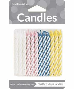 Creative Converting Assorted Striped Candles, 24 Ct