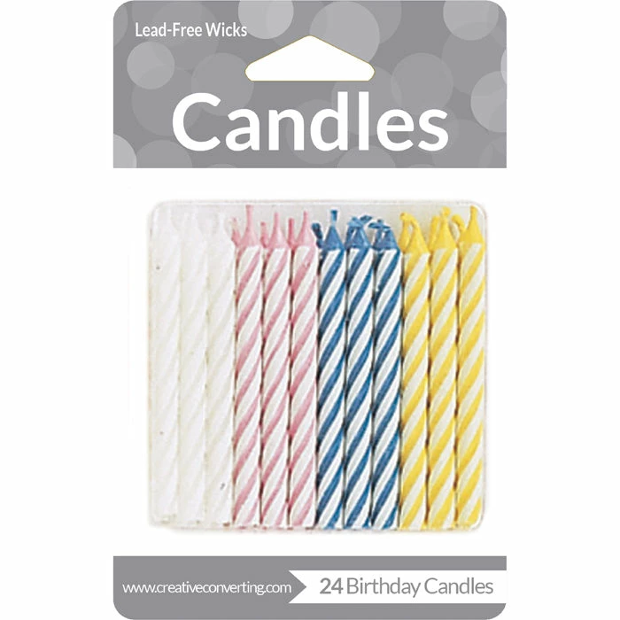 Creative Converting Assorted Striped Candles, 24 Ct