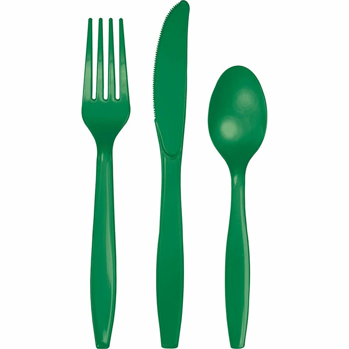 Creative Converting Solid Color Tableware Emerald Green Assorted Cutlery, 18 Ct