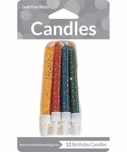 Creative Converting Assorted Glitter Candles, 12 Ct Birthday Party Candles