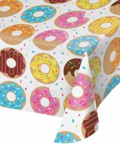 Creative Converting Donut Time Plastic Tablecover All Over Print, 54" X 102" Kids Birthday Party Themes