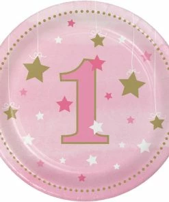Creative Converting 1st Birthday Party Themes One Little Star Girl 1st Birthday Dessert Plates, 8 Ct