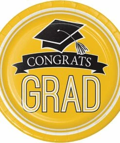 Creative Converting Graduation Party Supplies Graduation School Spirit Yellow Dessert Plates, 18 Ct