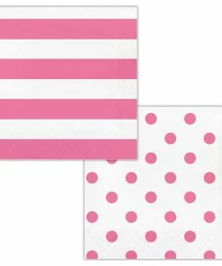 Creative Converting Themed Tableware Dots & Stripes Candy Pink Napkins, 16 Ct