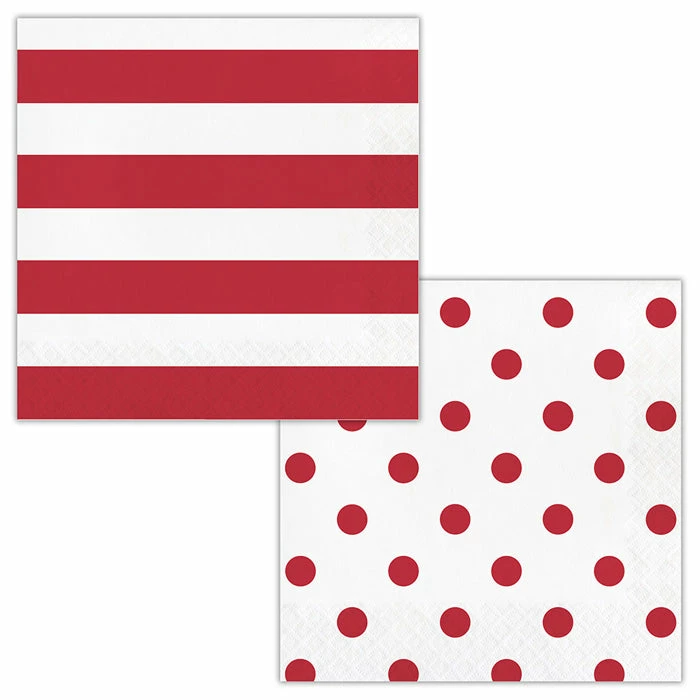 Creative Converting Dots & Stripes Classic Red Napkins, 16 Ct Themed Tableware