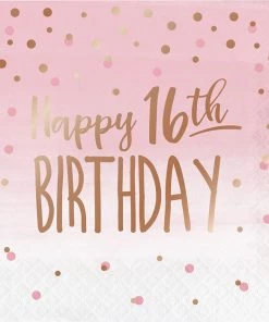 Creative Converting Rose' All Day Luncheon Napkin, 16th Bday, Foil Stamp, 16 Ct