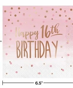 Creative Converting Rose' All Day Luncheon Napkin, 16th Bday, Foil Stamp, 16 Ct