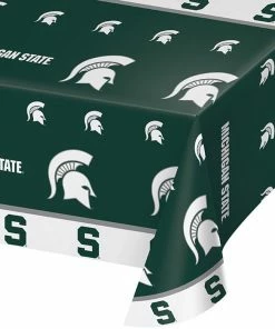 Creative Converting NCAA College Themed Party Decorations Michigan State University Plastic Table Cover, 54" X 108"
