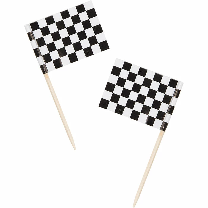 Creative Converting Race Picks, Flag 2 1/2" Black & White Check, 50 Ct