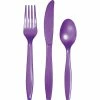 Creative Converting Amethyst Purple Assorted Plastic Cutlery, 24 Ct Solid Color Tableware