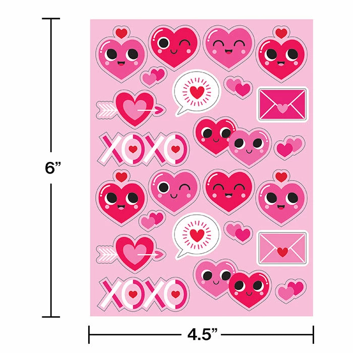 Creative Converting Valentine's Day Party Decorations Valentines Emoji Hearts Stickers (Case Pack Of 48)