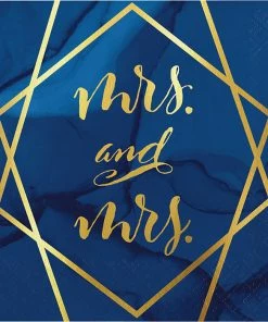 Creative Converting Bridal And Wedding Navy Blue And Gold Foil Mrs. & Mrs. Luncheon Napkins 192 Ct