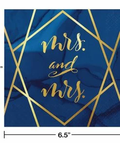 Creative Converting Bridal And Wedding Navy Blue And Gold Foil Mrs. & Mrs. Luncheon Napkins 192 Ct