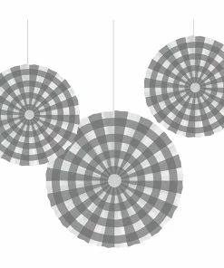 Creative Converting Themed Tableware Gray And White Buffalo Check Paper Fans 18 Ct