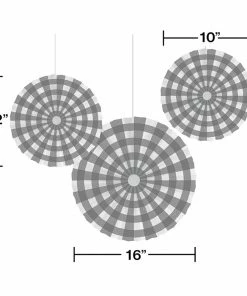 Creative Converting Themed Tableware Gray And White Buffalo Check Paper Fans 18 Ct