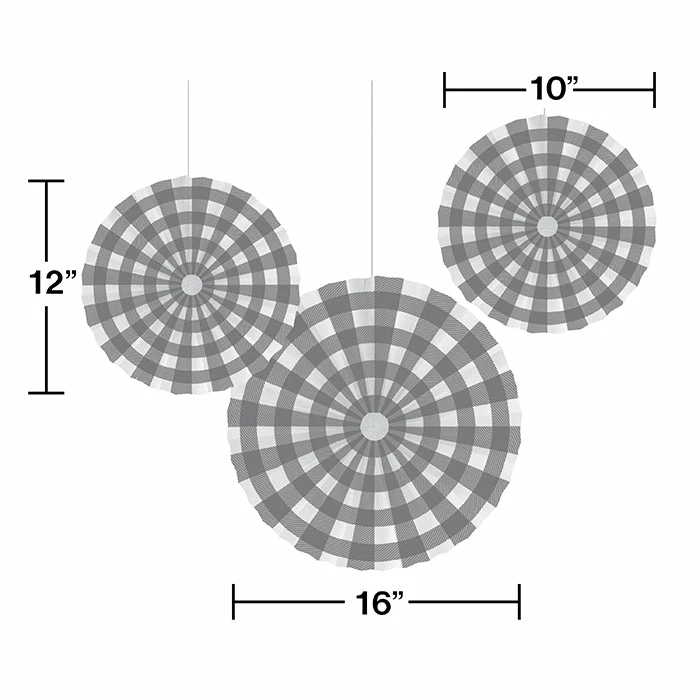 Creative Converting Themed Tableware Gray And White Buffalo Check Paper Fans 18 Ct