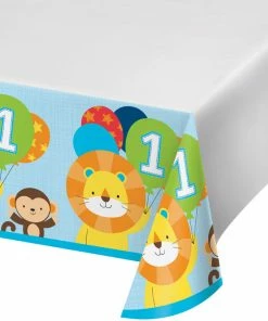 Creative Converting One Is Fun Boy Plastic Tablecover Border, 54 Inch X 102 Inch (6/case)