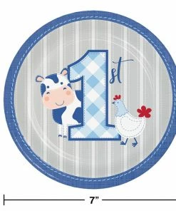 Creative Converting Farmhouse Birthday Paper Blue Dessert Plates (96/Case)