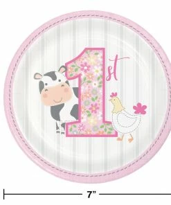 Creative Converting Farmhouse Birthday Paper Pink Dessert Plates (96/Case)