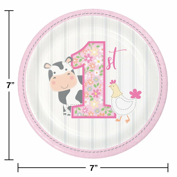 Creative Converting Farmhouse Birthday Paper Pink Dessert Plates (96/Case)