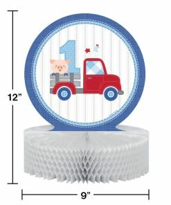 Creative Converting Farmhouse Birthday Blue Honeycomb Centerpiece (6/Case)