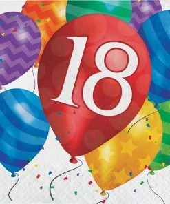 Creative Converting Balloon Blast Lunch Napkins, 18th Birthday (192/case)