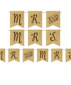 Creative Converting Bridal And Wedding Rustic Wedding Burlap Pennant Banner With Twine, Mr. And Mrs. (6/case)