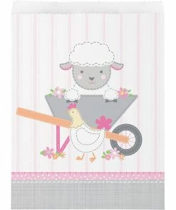 Creative Converting 1st Birthday Party Themes Farmhouse Birthday Pink Paper Treat Bags (120/Case)