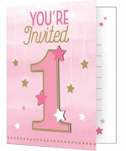 Creative Converting One Little Star Girl Invitation With Att (48/case) 1st Birthday Party Themes
