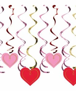 Creative Converting Split Dizzy Danglers, Val Hearts With Gold (Case Pack Of 96) Valentine's Day Party Decorations