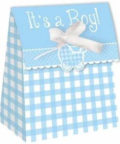 Creative Converting Gingham Boy Favor Bags, Diecut With Ribbon (72/case) Baby Showers