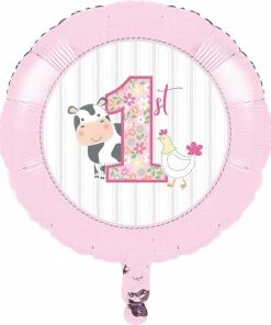 Creative Converting Farmhouse Birthday Pink 18" Mylar Ballon (10/Case) 1st Birthday Party Themes