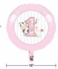 Creative Converting Farmhouse Birthday Pink 18" Mylar Ballon (10/Case) 1st Birthday Party Themes
