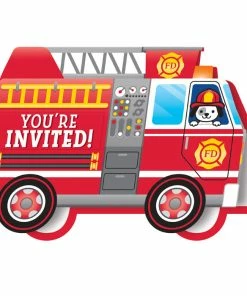 Creative Converting Kids Birthday Party Themes Flaming Fire Truck Invitation Diecut Foldover (Case Pack Of 48)