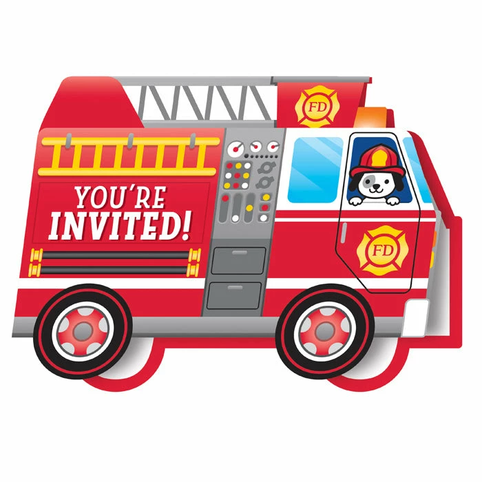 Creative Converting Kids Birthday Party Themes Flaming Fire Truck Invitation Diecut Foldover (Case Pack Of 48)