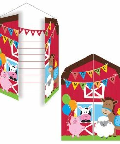 Creative Converting Kids Birthday Party Themes Farmhouse Fun Invitation, Diecut Gatefold (48/case)