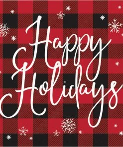 Creative Converting Buffalo Plaid Happy Holidays Luncheon Party Napkins 16 Ct Christmas Party Supplies