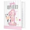 Creative Converting 1st Birthday Party Themes Farmhouse Birthday Pink Foldover Invitations W/ Attachment (48/Case)