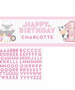 Creative Converting Farmhouse Birthday Pink Giant Party Banner W/ Stickers (6/Case) 1st Birthday Party Themes