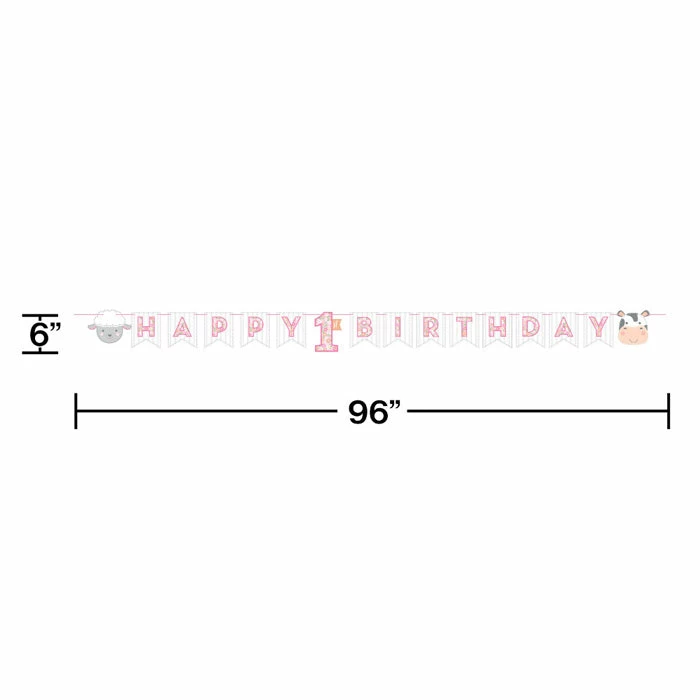 Creative Converting 1st Birthday Party Themes Farmhouse Birthday Pink Banner (12/Case)