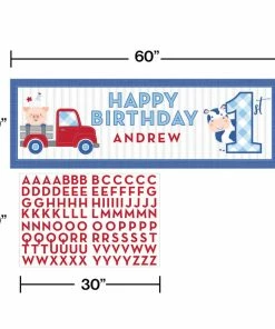 Creative Converting Farmhouse Birthday Blue Giant Party Banner W/ Stickers (6/Case) 1st Birthday Party Themes