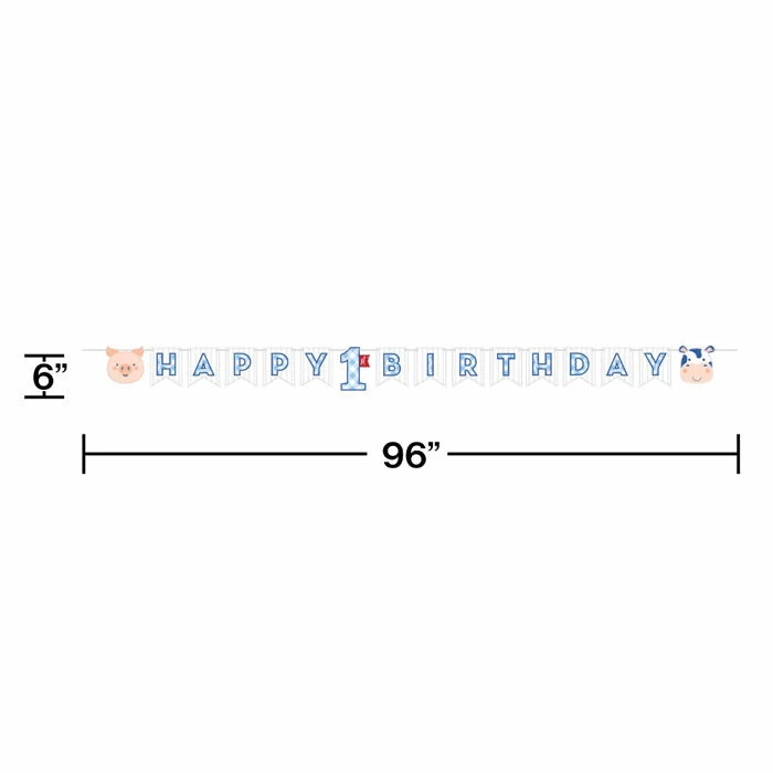 Creative Converting 1st Birthday Party Themes Farmhouse Birthday Blue Banner (12/Case)
