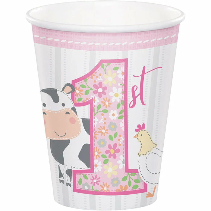 Creative Converting 1st Birthday Party Themes Farmhouse Birthday Pink 9 Oz. Hot/Cold Cups (96/Case)