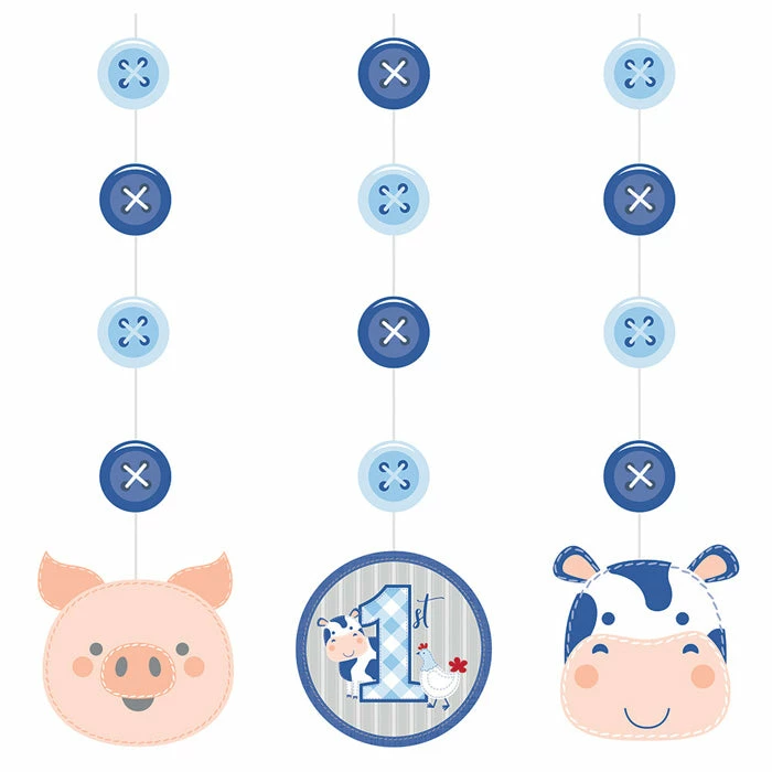 Creative Converting Farmhouse Birthday Blue Hanging Cutouts (36/Case) 1st Birthday Party Themes